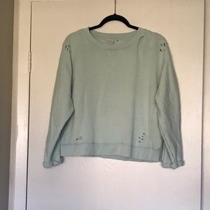 American Eagle Mint Distressed Cropped Sweatshirt